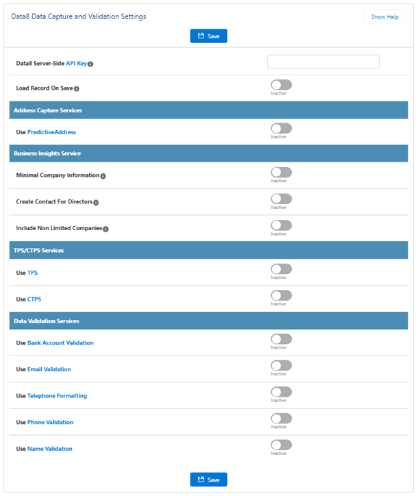 Configuration Settings Page